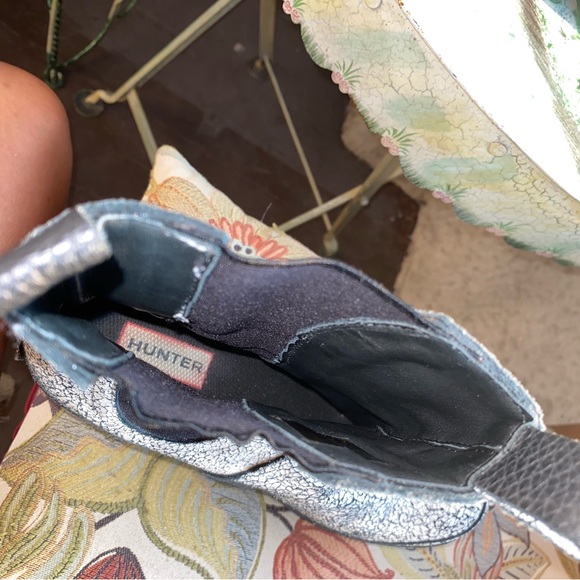 Black & White Hunter Wedge Heel Platform Crackle Rain Boots uk6 rare - Picture 7 of 8